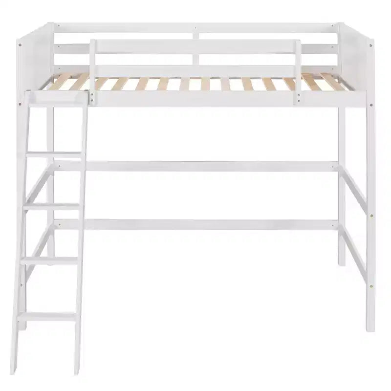 Letto a soppalco moderno in legno matrimoniale con scaletta e spondine – Bianco