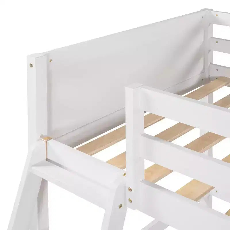 Letto a soppalco moderno in legno matrimoniale con scaletta e spondine – Bianco