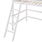 Letto a soppalco moderno in legno matrimoniale con scaletta e spondine – Bianco