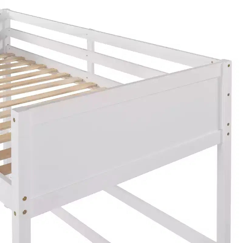 Letto a soppalco moderno in legno matrimoniale con scaletta e spondine – Bianco