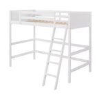 Letto a soppalco moderno in legno matrimoniale con scaletta e spondine – Bianco