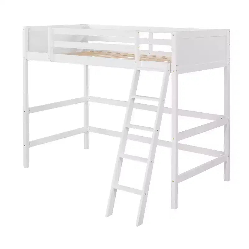 Letto a soppalco moderno in legno matrimoniale con scaletta e spondine – Bianco