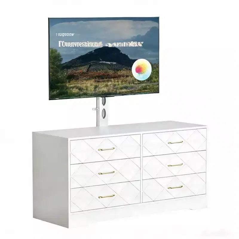 Mobile TV con supporto regolabile e 6 cassetti, Centro di intrattenimento per TV da 32-80 pollici, Consolle multimediale per camera da letto e soggiorno