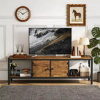 Rustic Brown TV Stand for Living Room  65 Inch Entertainment Center with 2 Cabinets, Open Shelves, Metal Legs  Fits TVs up to 75 Inch