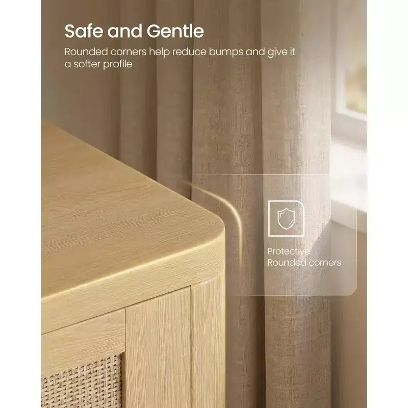 Scarpiera sottile Boho da ingresso con ante a ribalta effetto rattan e angoli arrotondati
