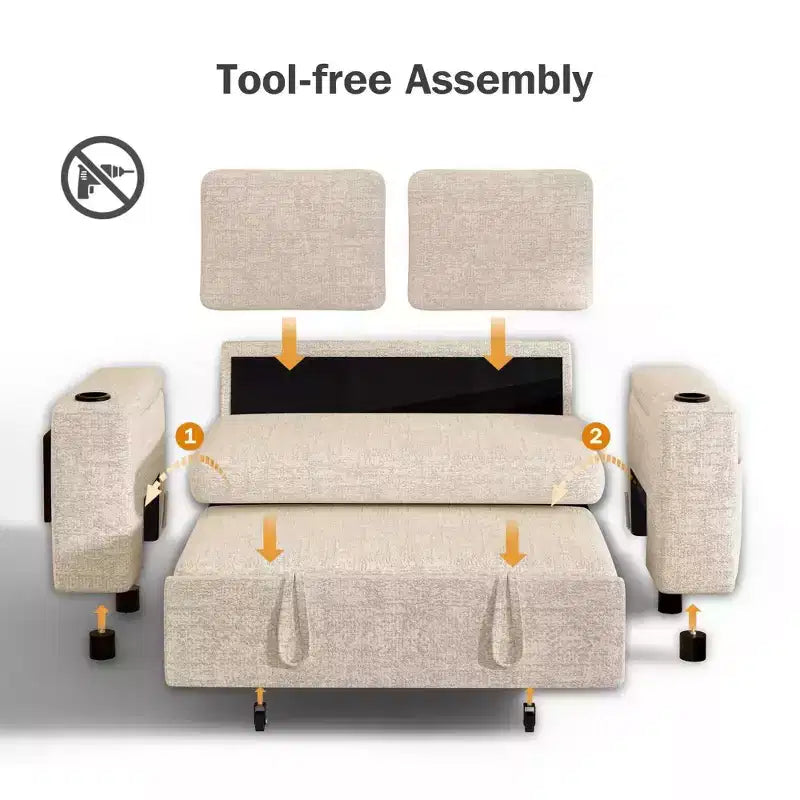 Divano letto a 4 funzioni da 65,5" con schienali regolabili, ricarica USB e portabicchieri