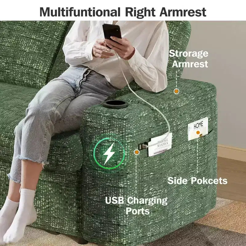 Divano letto a 4 funzioni da 65,5" con schienali regolabili, ricarica USB e portabicchieri