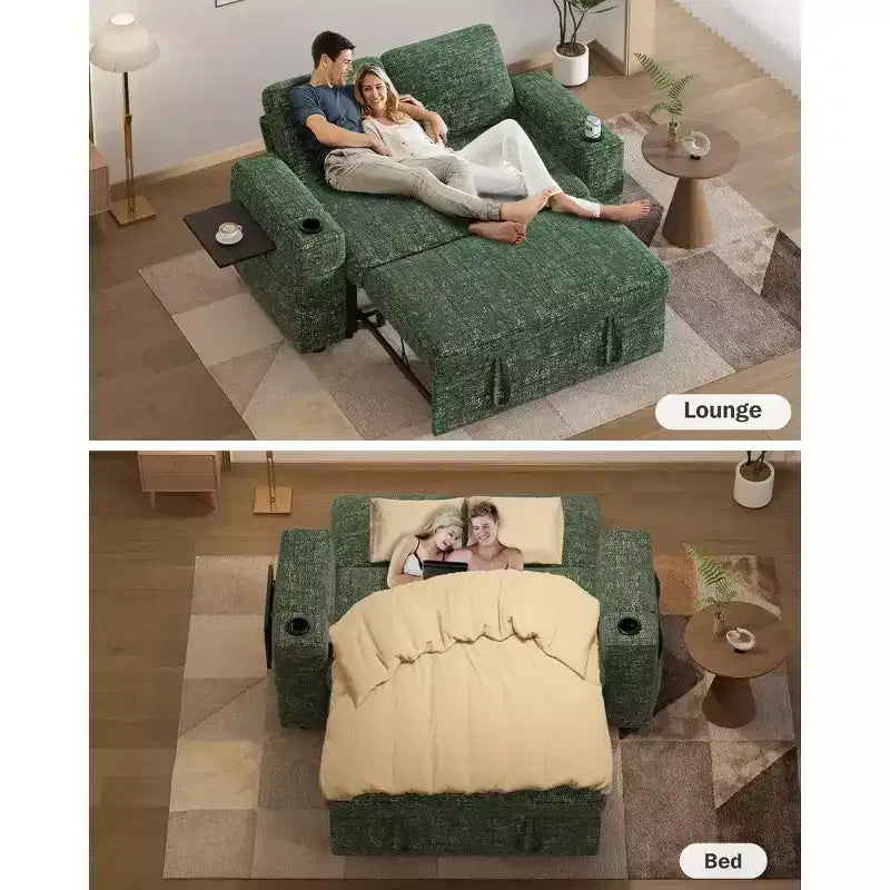 Divano letto a 4 funzioni da 65,5" con schienali regolabili, ricarica USB e portabicchieri