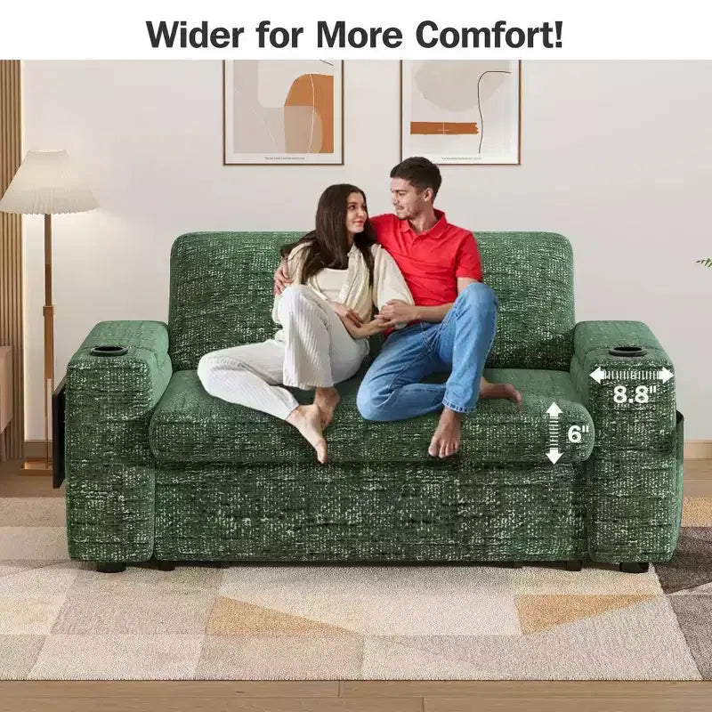 Divano letto a 4 funzioni da 65,5" con schienali regolabili, ricarica USB e portabicchieri