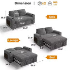 Divano letto a 4 funzioni da 65,5" con schienali regolabili, ricarica USB e portabicchieri