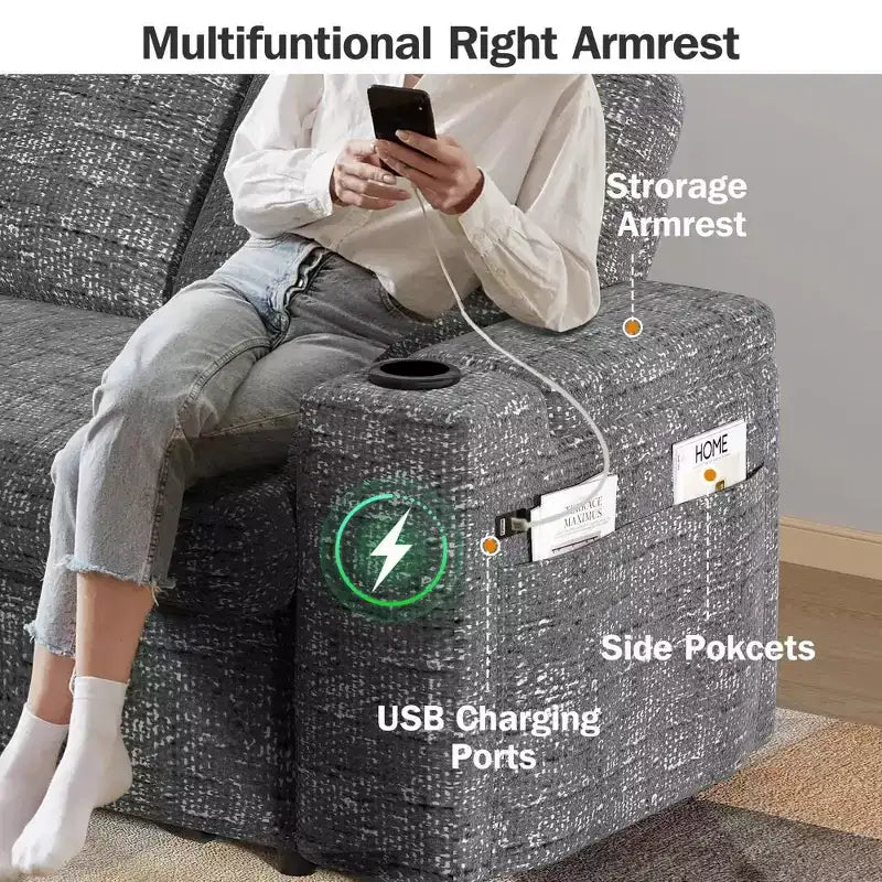 Divano letto a 4 funzioni da 65,5" con schienali regolabili, ricarica USB e portabicchieri