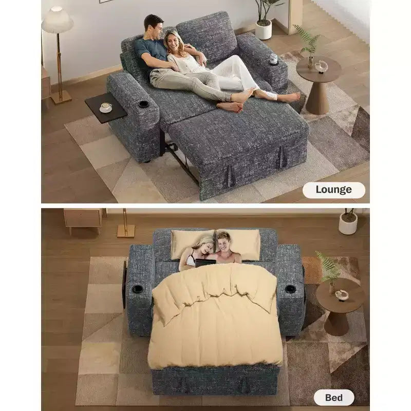 Divano letto a 4 funzioni da 65,5" con schienali regolabili, ricarica USB e portabicchieri