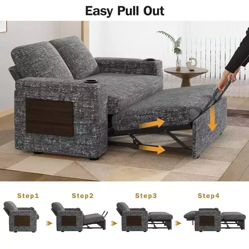 Divano letto a 4 funzioni da 65,5" con schienali regolabili, ricarica USB e portabicchieri