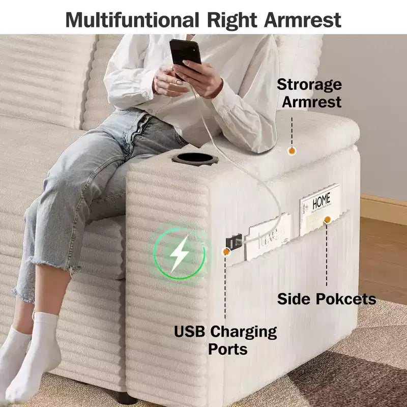 Divano letto a 4 funzioni da 65,5" con schienali regolabili, ricarica USB e portabicchieri