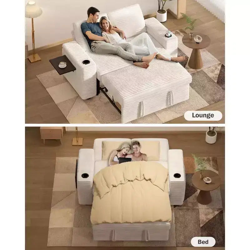 Divano letto a 4 funzioni da 65,5" con schienali regolabili, ricarica USB e portabicchieri