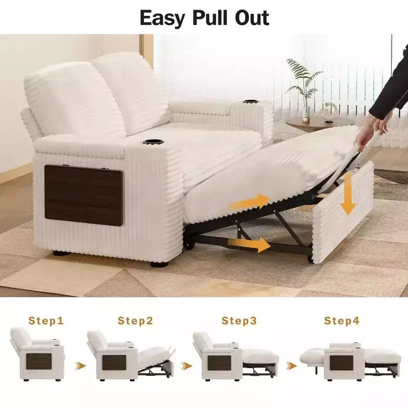 Divano letto a 4 funzioni da 65,5" con schienali regolabili, ricarica USB e portabicchieri