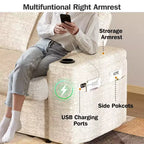 Divano letto a 4 funzioni da 65,5" con schienali regolabili, ricarica USB e portabicchieri