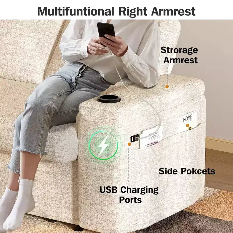 Divano letto a 4 funzioni da 65,5" con schienali regolabili, ricarica USB e portabicchieri