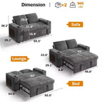 Divano letto a 4 funzioni da 65,5" con schienali regolabili, ricarica USB e portabicchieri