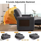 Divano letto a 4 funzioni da 65,5" con schienali regolabili, ricarica USB e portabicchieri