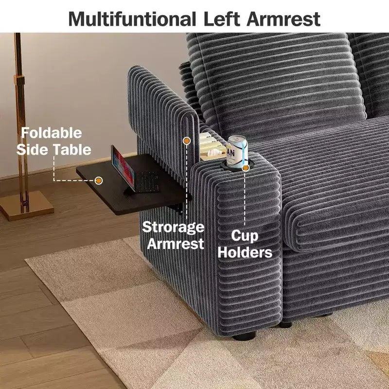 Divano letto a 4 funzioni da 65,5" con schienali regolabili, ricarica USB e portabicchieri