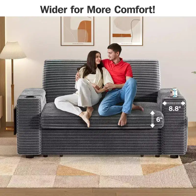 Divano letto a 4 funzioni da 65,5" con schienali regolabili, ricarica USB e portabicchieri