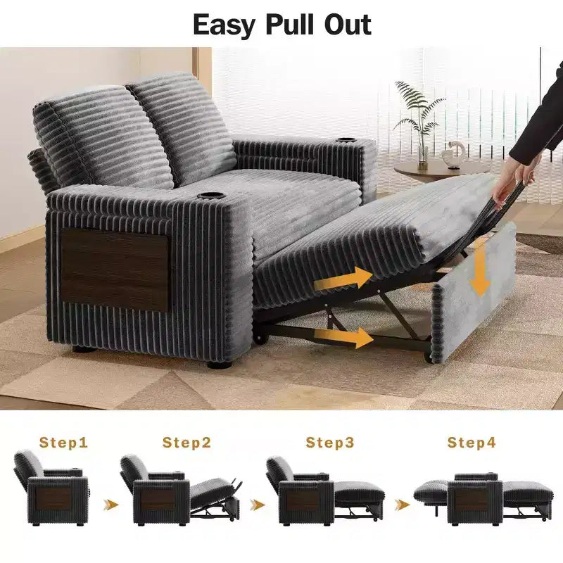Divano letto a 4 funzioni da 65,5" con schienali regolabili, ricarica USB e portabicchieri