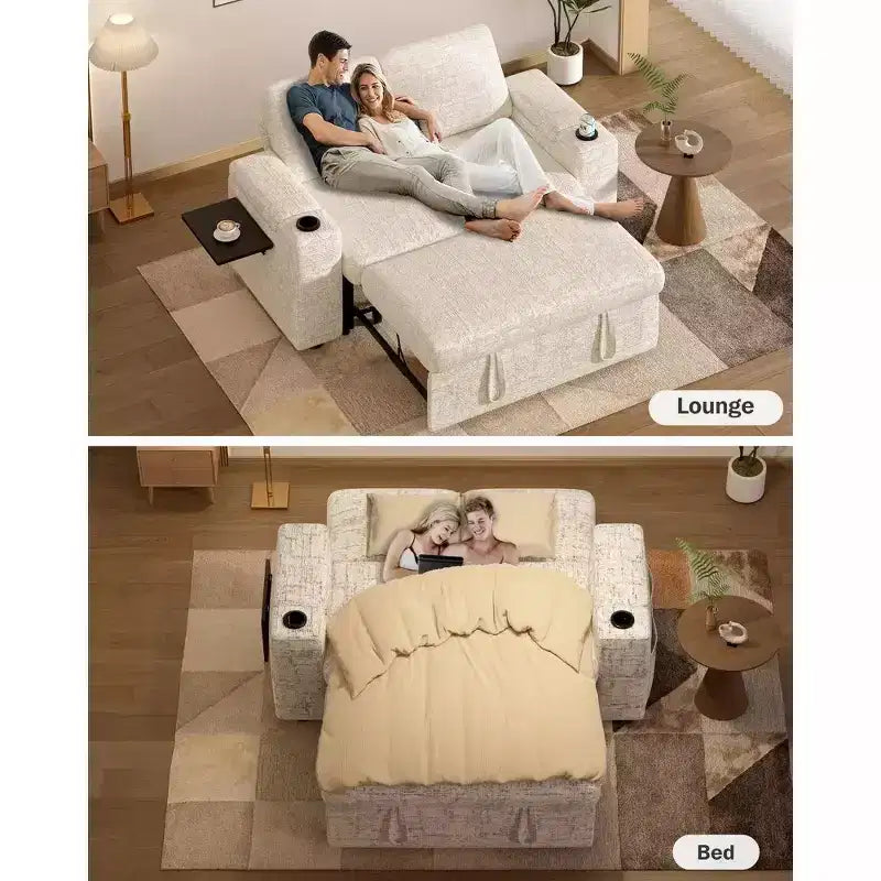 Divano letto a 4 funzioni da 65,5" con schienali regolabili, ricarica USB e portabicchieri