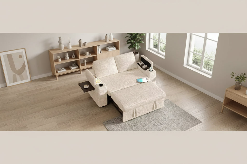 Dyonery 65.5 Sleeper Sofa Bed 4-in-1 with Adjustable Backrests, USB & Type-C Charging, Cup Holders, Side Pockets, Tool-Free Assembly,Green