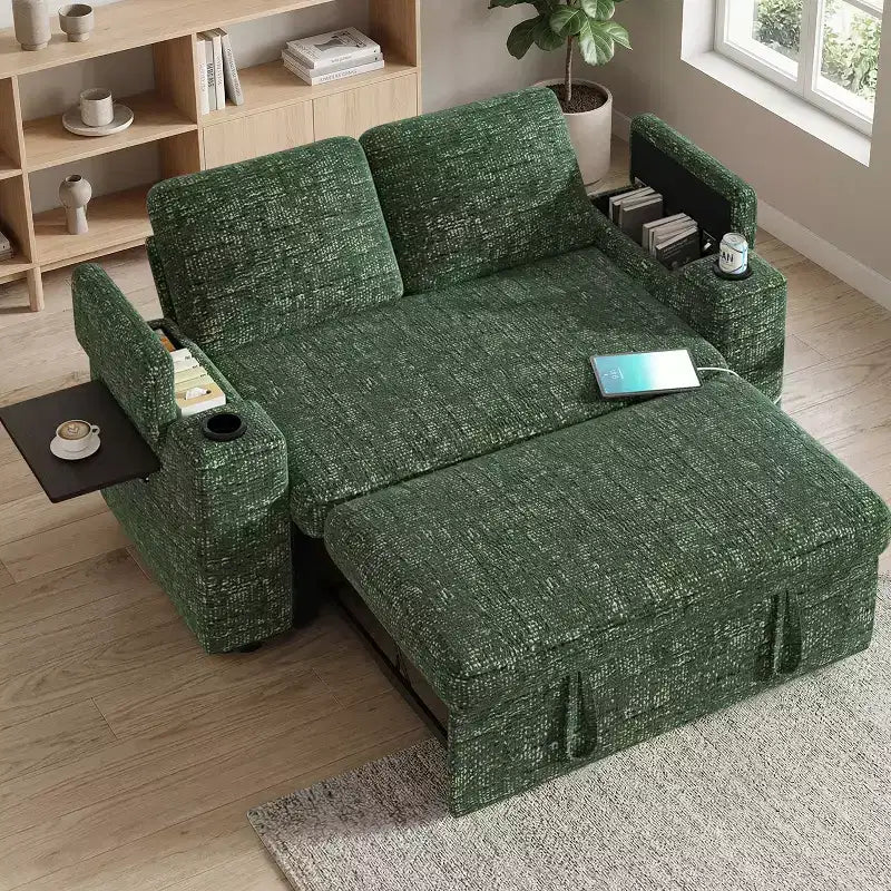 Divano letto a 4 funzioni da 65,5" con schienali regolabili, ricarica USB e portabicchieri