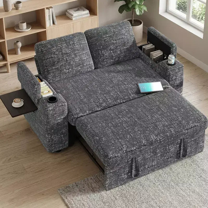 Divano letto a 4 funzioni da 65,5" con schienali regolabili, ricarica USB e portabicchieri