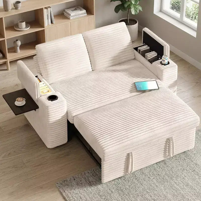 Divano letto a 4 funzioni da 65,5" con schienali regolabili, ricarica USB e portabicchieri