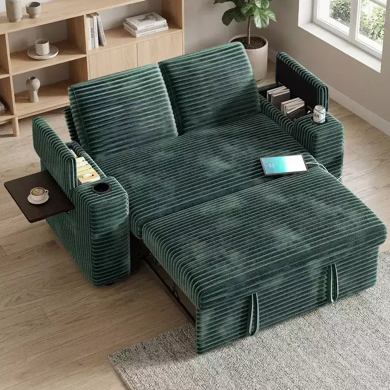 Divano letto a 4 funzioni da 65,5" con schienali regolabili, ricarica USB e portabicchieri