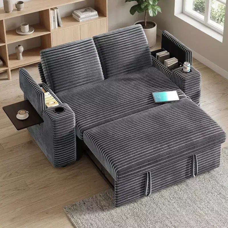 Divano letto a 4 funzioni da 65,5" con schienali regolabili, ricarica USB e portabicchieri