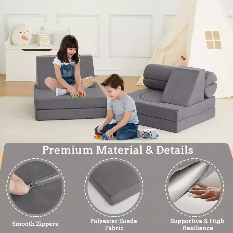 Divano per Bambini, Divano Modulare a 10 Pezzi per Bambini, Divano in Schiuma con Spugna ad Alta Densità per Giocare, Creare, Dormire, Mobili per Bambini Stimolanti