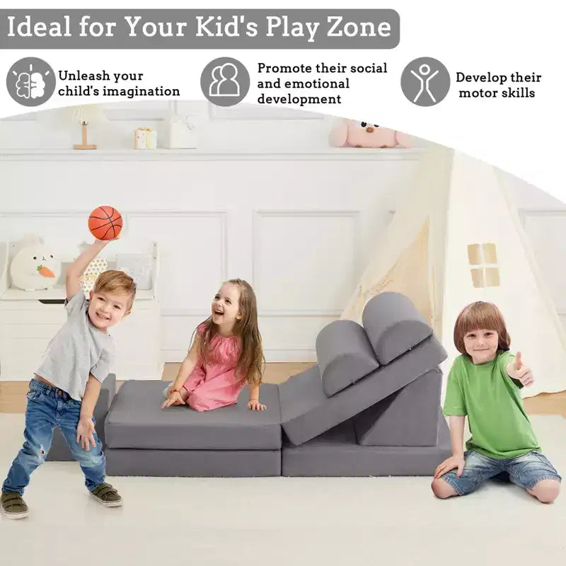 Divano per Bambini, Divano Modulare a 10 Pezzi per Bambini, Divano in Schiuma con Spugna ad Alta Densità per Giocare, Creare, Dormire, Mobili per Bambini Stimolanti