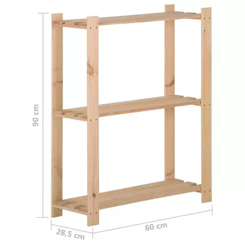 Scaffale portaoggetti a 3 ripiani in legno massello di pino – 60x28,5x90 cm