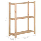 Scaffale portaoggetti a 3 ripiani in legno massello di pino – 60x28,5x90 cm