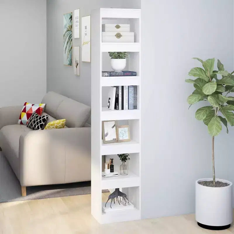 Libreria alta bianca, stile rettangolare, 6 ripiani, montaggio 1 persona