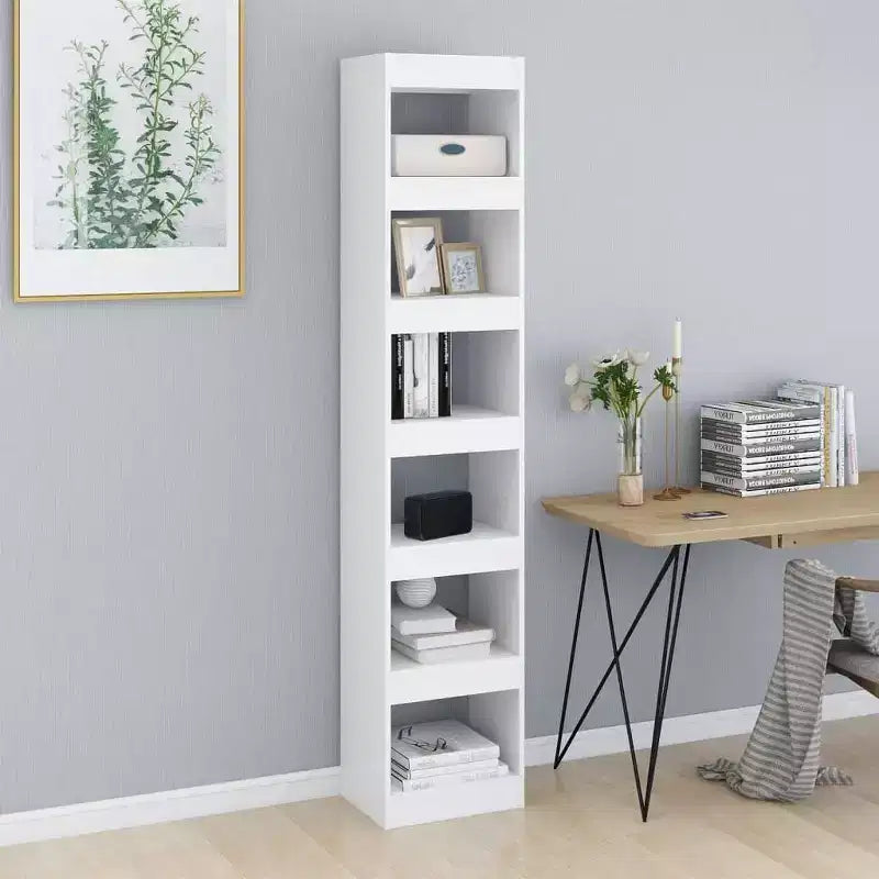 Libreria alta bianca, stile rettangolare, 6 ripiani, montaggio 1 persona