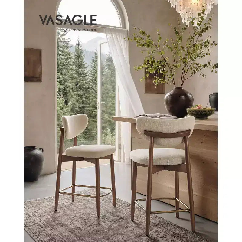 Sgabello da Bar Mid-Century Color Cappuccino Beige, Senza Braccioli, Set da 2