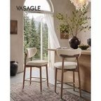 Sgabello da Bar Mid-Century Color Cappuccino Beige, Senza Braccioli, Set da 2