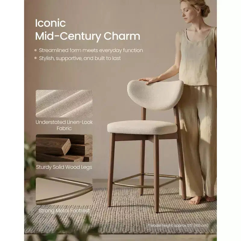 Sgabello da Bar Mid-Century Color Cappuccino Beige, Senza Braccioli, Set da 2