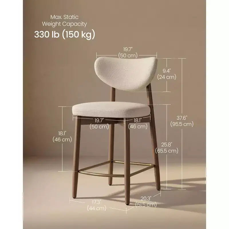 Sgabello da Bar Mid-Century Color Cappuccino Beige, Senza Braccioli, Set da 2