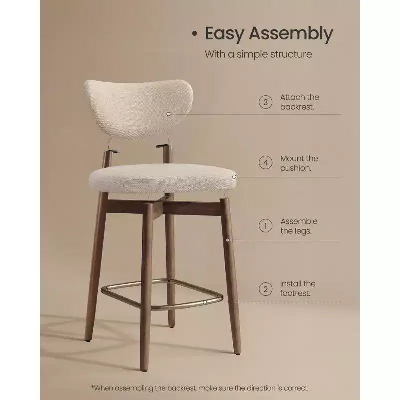 Sgabello da Bar Mid-Century Color Cappuccino Beige, Senza Braccioli, Set da 2