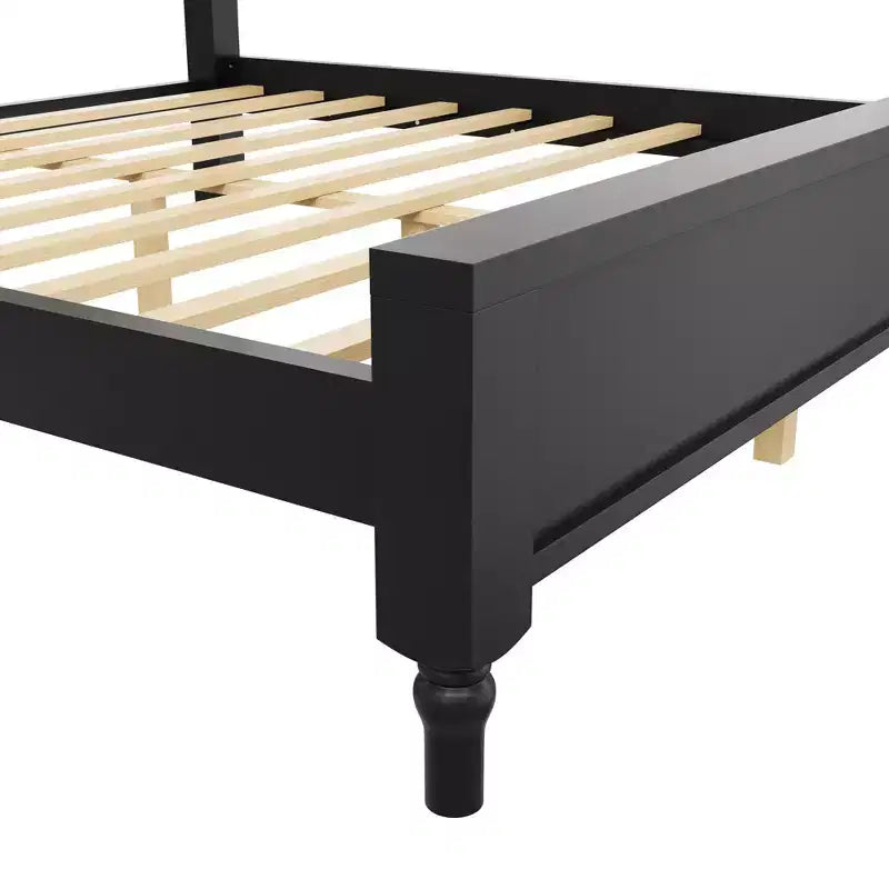 Letto imbottito nero/marrone con piattaforma, testiera curva, struttura in legno di pino, queen/king, per 2 persone