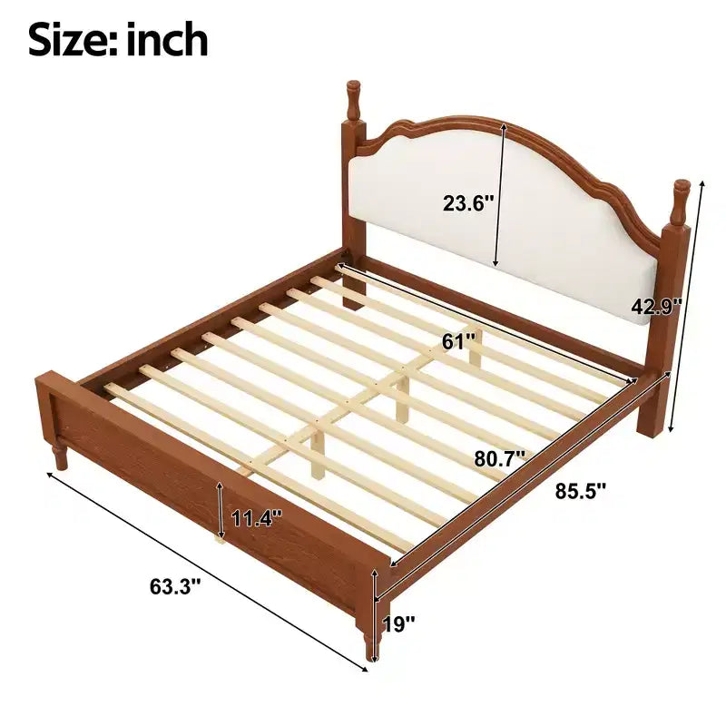 Letto imbottito nero/marrone con piattaforma, testiera curva, struttura in legno di pino, queen/king, per 2 persone