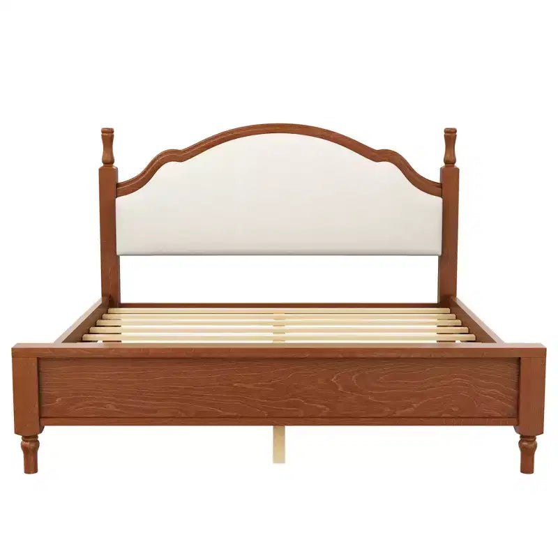 Letto imbottito nero/marrone con piattaforma, testiera curva, struttura in legno di pino, queen/king, per 2 persone