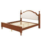 Letto imbottito nero/marrone con piattaforma, testiera curva, struttura in legno di pino, queen/king, per 2 persone