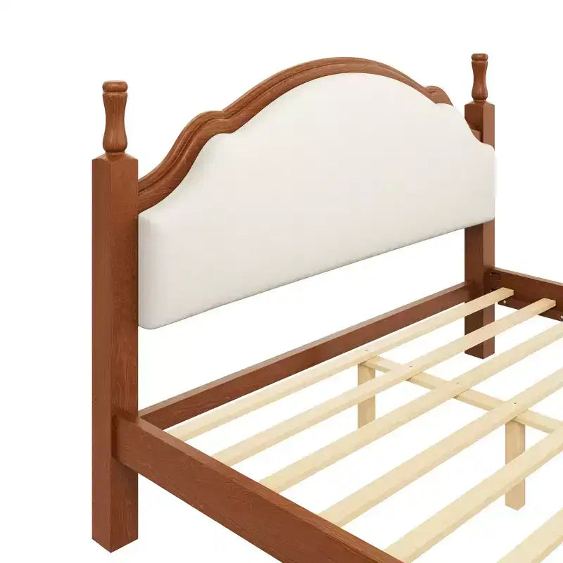 Letto imbottito nero/marrone con piattaforma, testiera curva, struttura in legno di pino, queen/king, per 2 persone